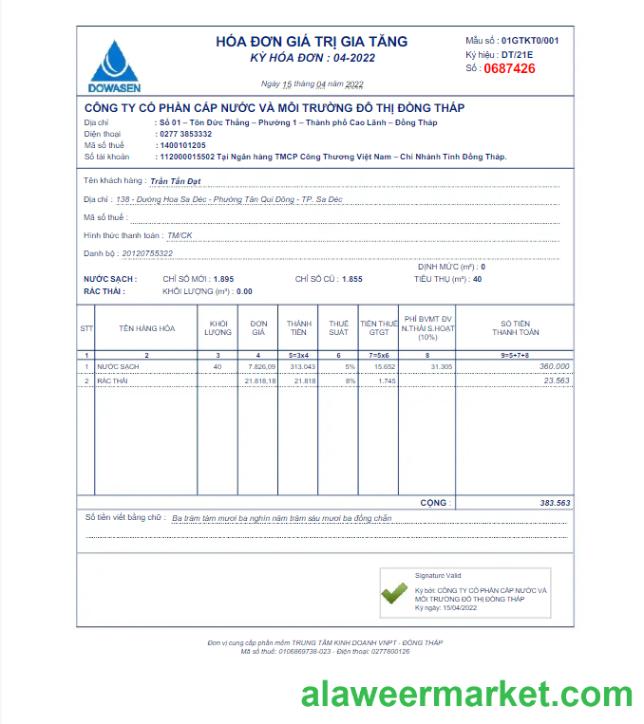 VIETNAM DOWASEN utility bill Word and PDF template